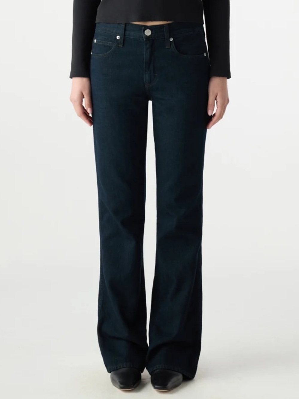 AMO Marcenia Low Boot Jeans - Low Slung Slouchy Fit Bootcut Jeans in Dark Blue